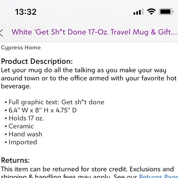 Cypress Home-"Get Sh!t Done" white ceramic mug with black letters w/lid 17oz New - Picture 3 of 3